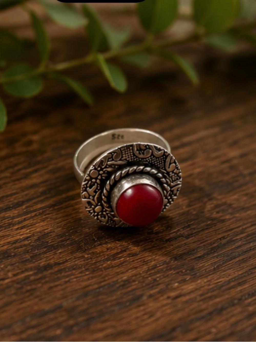 Sterling Silver Boho Red Stone Statement Ring - Picture 2 of 3